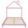 Full Size Wood Platform Bed with House-shaped Headboard (Pink)