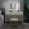 FCH Large Vanity Set with 10 LED Bulbs, Makeup Table with Cushioned Stool, 3 Storage Shelves 2 Drawers, Dressing Table Dresser Desk for Women, Girls,