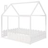 (Slats are not included) Full Size Wood Bed House Bed Frame with Fence, for Kids, Teens, Girls, Boys (White )(OLD SKU:WF281294AAK)