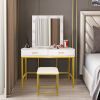 FCH Single Mirror With 2 Drawers And Light Bulbs, Steel Frame Dressing Table White