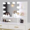 FCH Large Vanity Set with 10 LED Bulbs, Makeup Table with Cushioned Stool, 3 Storage Shelves 2 Drawers, Dressing Table Dresser Desk for Women, Girls,