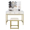 FCH Large Vanity Set with 10 LED Bulbs, Makeup Table with Cushioned Stool, 3 Storage Shelves 2 Drawers, Dressing Table Dresser Desk for Women, Girls,