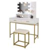 FCH Large Vanity Set with 10 LED Bulbs, Makeup Table with Cushioned Stool, 3 Storage Shelves 2 Drawers, Dressing Table Dresser Desk for Women, Girls,