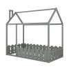 (Slats are not included) Twin Size Wood Bed House Bed Frame with Fence, for Kids, Teens, Girls, Boys (Gray )(OLD SKU :WF194274AAE)