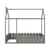 (Slats are not included) Twin Size Wood Bed House Bed Frame with Fence, for Kids, Teens, Girls, Boys (Gray )(OLD SKU :WF194274AAE)