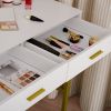 FCH Single Mirror With 2 Drawers And Light Bulbs, Steel Frame Dressing Table White