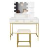 FCH Large Vanity Set with 10 LED Bulbs, Makeup Table with Cushioned Stool, 3 Storage Shelves 2 Drawers, Dressing Table Dresser Desk for Women, Girls,