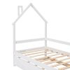 Twin Wooden Daybed with trundle, Twin House-Shaped Headboard bed with Guardrails,White