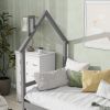Twin Wooden Daybed with trundle, Twin House-Shaped Headboard bed with Guardrails,Grey