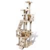 Cat Tree Scratching Post 67" 2 Condos Beige with Paw Prints