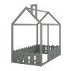 (Slats are not included) Twin Size Wood Bed House Bed Frame with Fence, for Kids, Teens, Girls, Boys (Gray )(OLD SKU :WF194274AAE)