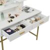 FCH Large Vanity Set with 10 LED Bulbs, Makeup Table with Cushioned Stool, 3 Storage Shelves 2 Drawers, Dressing Table Dresser Desk for Women, Girls,