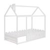 (Slats are not included) Twin Size Wood Bed House Bed Frame with Fence, for Kids, Teens, Girls, Boys (White )(OLD SKU :WF194274AAK)