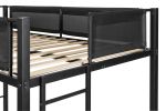 Metal Twin over twin bunk bed with Trundle/ Sturdy Metal Frame/ Noise-Free Wood Slats/ Comfortable Textilene Guardrail/ 2 side Ladders/ Space-Saving T