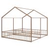 Metal Twin Size House Platform Beds, Two Shared Beds, Gold