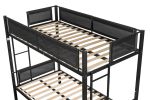 Metal Twin over twin bunk bed with Trundle/ Sturdy Metal Frame/ Noise-Free Wood Slats/ Comfortable Textilene Guardrail/ 2 side Ladders/ Space-Saving T