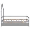 Twin Wooden Daybed with trundle, Twin House-Shaped Headboard bed with Guardrails,Grey