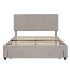 Queen Size Storage Bed Velvet Upholstered Platform Bed with a Big Drawer - Beige