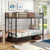 Bunk Bed Twin Over Twin Size Metal Bunk Bed with Ladder and Full-Length Guardrail, Metal Bunk Bed, Storage Space, No Box Spring Needed, Noise Free, Bl