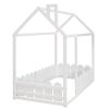 (Slats are not included) Twin Size Wood Bed House Bed Frame with Fence, for Kids, Teens, Girls, Boys (White )(OLD SKU :WF194274AAK)