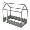 (Slats are not included) Twin Size Wood Bed House Bed Frame with Fence, for Kids, Teens, Girls, Boys (Gray )(OLD SKU :WF194274AAE)