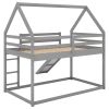 Twin Size Bunk House Bed with Slide and Ladder,Gray