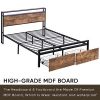 Full Size Bed Frame with Storage Headboard and 2 Drawers, LED Lights Bed with Charging Station, Metal Platform Bed No Noise, Mattress Foundation Stron