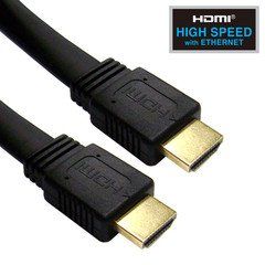 Flat HDMI Cable, High Speed with Ethernet, HDMI Male, CL2 rated, 15 foot