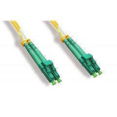 LC/APC OS2 Duplex 2.0mm Fiber Optic Patch Cord, OFNR, Singlemode 9/125, Yellow Jacket, Green Connector, 1 meter (3.3 ft)