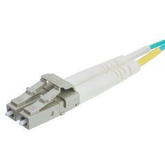 LC OM3 Duplex 2.0mm Fiber Optic Patch Cord, OFNR, Multimode 50/125, Aqua Jacket, Beige Connector, 1 meter (3.3 ft)