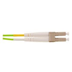 LC OM5 Duplex 2.0mm Fiber Optic Patch Cord, Wideband Multimode WDM 50/125, Lime Green Jacket, Beige Connector, 1 meter (3.3 ft)