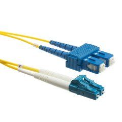 LC/UPC to SC/UPC OS2 Duplex 2.0mm Fiber Optic Patch Cord, OFNR, Singlemode 9/125, Yellow Jacket, Blue Connector, 1 meter (3.3 ft)