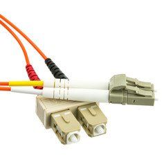 LC/UPC to SC/UPC OM1 Duplex 2.0mm Fiber Optic Patch Cord, OFNR, Multimode 62.5/125, Orange Jacket, Beige Connector, 1 meter (3.3 ft)