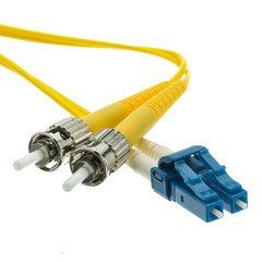 LC/UPC to ST/UPC OS2 Duplex 2.0mm Fiber Optic Patch Cord, OFNR, Singlemode 9/125, Yellow Jacket, Blue LC Connector, 1 meter (3.3 ft)