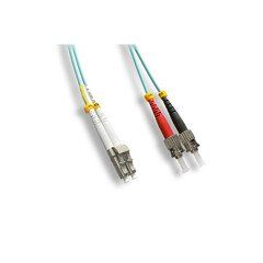 LC/UPC to ST/UPC OM4 Duplex 2.0mm Fiber Optic Patch Cord, OFNR, Multimode 50/125 10Gbit, Aqua Jacket, 1 meter (3.3 foot)