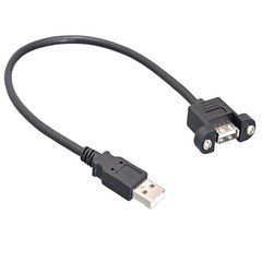 USB 2.0 Panel Mount Extension Cable, Type A Male to Panel Mount  Female, Black, 15 Foot