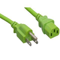 Computer / Monitor Power Cord, Green, NEMA 5-15P to C13, 18AWG, 10 Amp, 3 foot