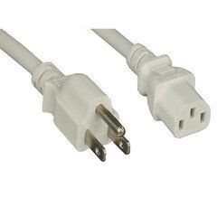 Computer / Monitor Power Cord, White, NEMA 5-15P to C13, 18AWG, 10 Amp, 6 foot