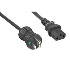 Hospital Grade Green Dot Power Cord, Nema 5-15 to C13, 18 AWG, SJT, 10 Amp / 125 Volt, Black, 6 foot