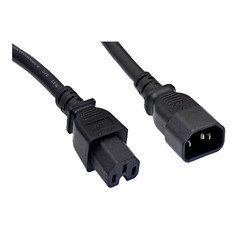 High Temperature Power Cord, C14 to C15, 14AWG, 15 Amp, UL SJT, Black, 15 foot