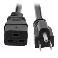 C19 to NEMA 5-15P Power Cord, Black, SJT, 14 AWG, 3 Conductor, 10 foot