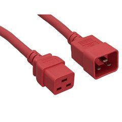 Heavy Duty Server Power Extension Cord, Red, C20 to C19, 12AWG/3C, 20 Amp, 3 foot
