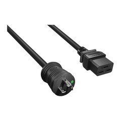 Hospital Grade Green Dot Power Cord, NEMA 5-20P to C19, 12AWG, 20 Amp, Black, 10 foot