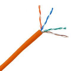 Cat5e Plenum Solid Copper Ethernet Cable, Orange, UTP (Unshielded Twisted Pair), CMP, 24 AWG, Pullbox, 1000 foot