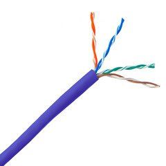 Cat5e Plenum Solid Copper Ethernet Cable, Purple, UTP (Unshielded Twisted Pair), CMP, 24 AWG, Pullbox, 1000 foot