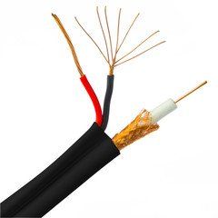 RG59 Siamese Coaxial + Power Cable, 20AWG Solid Copper Coax, 18/2 Stranded Copper Power, Bonded Black Jacket, Pullbox, 500 foot