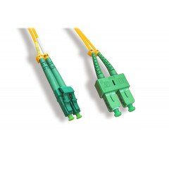 LC/APC to SC/APC OS2 Duplex 2.0mm Fiber Optic Patch Cord, OFNR, Singlemode 9/125, Yellow Jacket, Green Connector, 2 meter (6.6 ft)