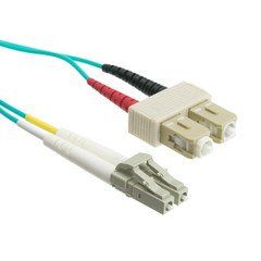 LC/UPC to SC/UPC OM3 Duplex 2.0mm Fiber Optic Patch Cord, OFNR, Multimode 50/125, Aqua Jacket, Beige Connector, 2 meter (6.6 ft)