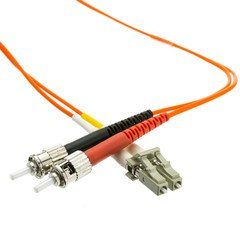 LC to ST OM1 Duplex 2.0mm Fiber Optic Patch Cord, Multimode 62.5/125, Orange Jacket, Beige LC Connector, Red/Black Boot ST, 10 meter (33 ft)