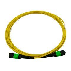 Plenum 24 Strand MTP (MPO) Fiber Optic Patch Cable, OS2 9/125 Singlemode, Yellow Jacket, Green Connector, 100 Gbps, 7 meter (23 foot)